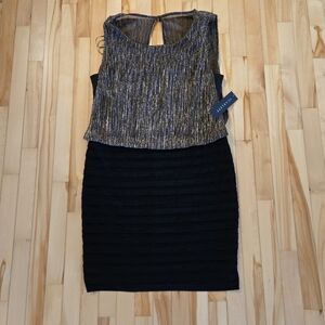 NWT Scarlett black and gold evening/cocktail dress Size 14 Wedding Guest
